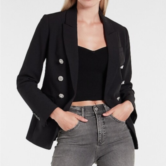 Express Supersoft Twill Double Breasted Embellished Button Blazer, Size M - Picture 1 of 9